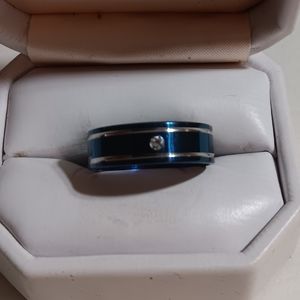 Men's Blue Ring with Silver Accents